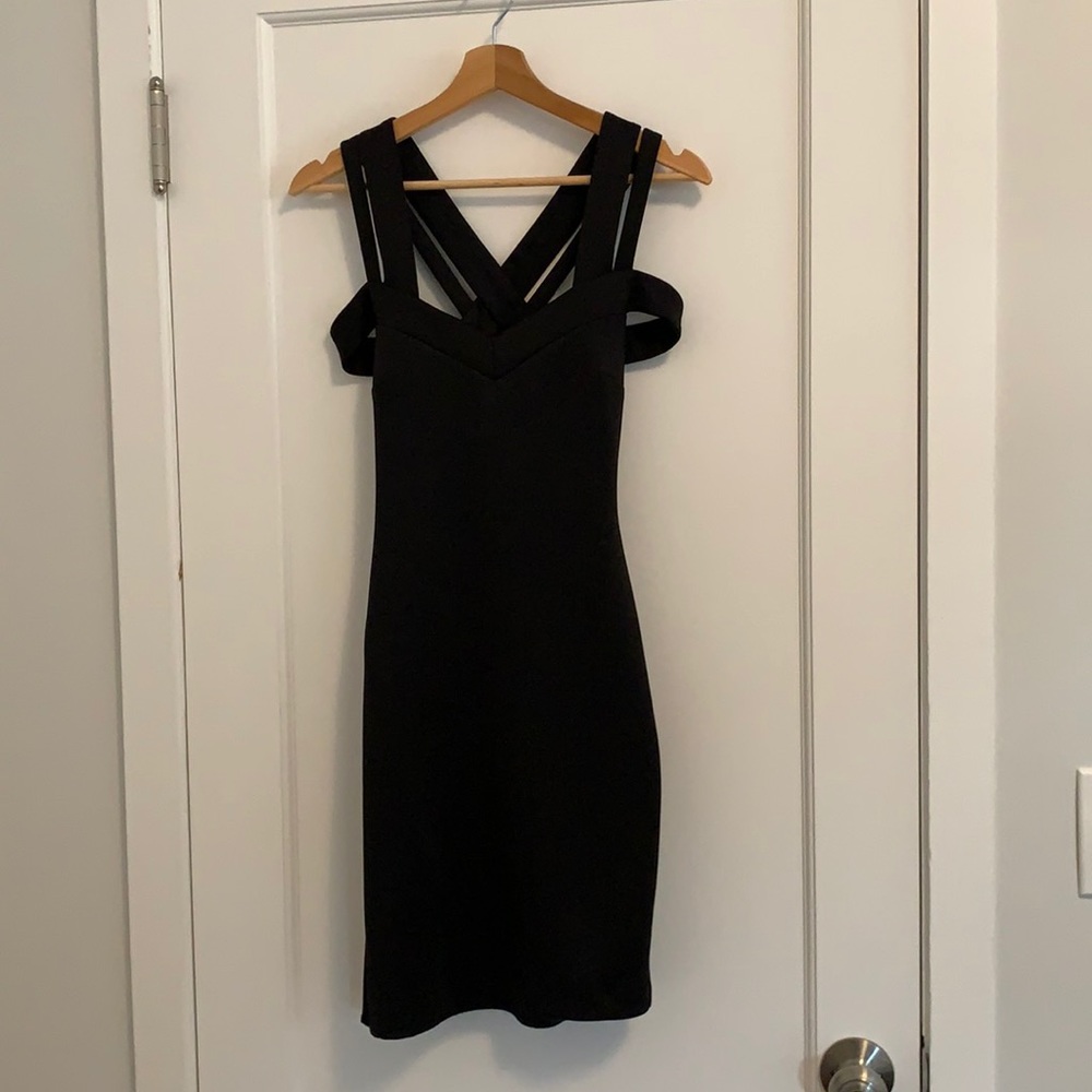 Guess Black Off-The-Shoulder Back Strap Dress